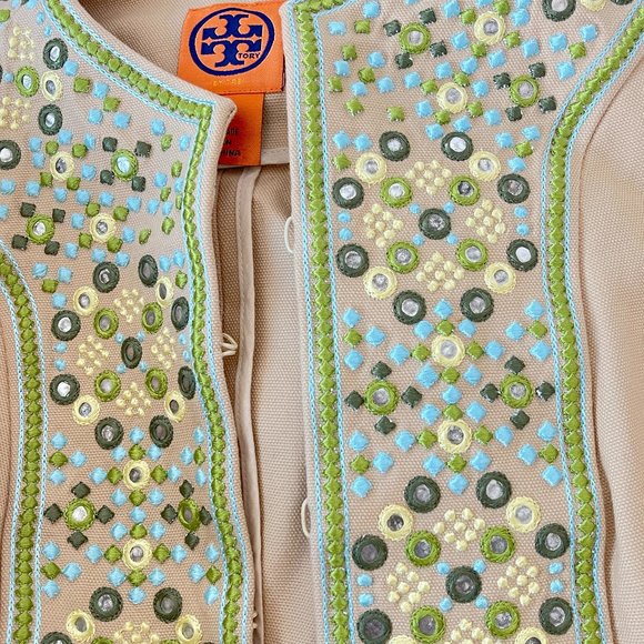 Tory Burch Embroidered Jacket with Metal Accents - Tan - Size 2 - Picture 3 of 3